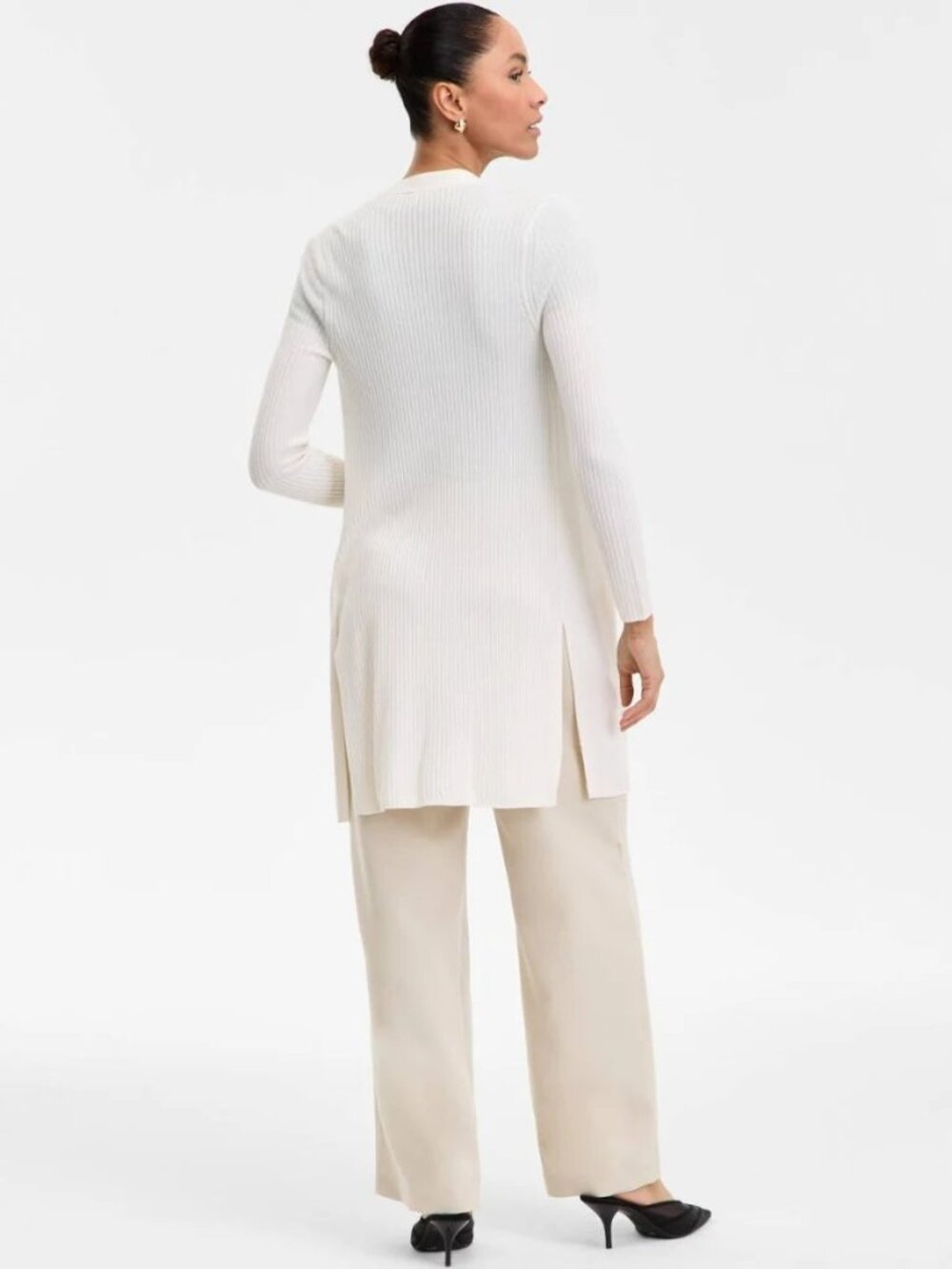 INC Int’l Concepts Cream Longline Cardigan Size L NWT Lightweight Rayon Duster - Picture 2 of 13